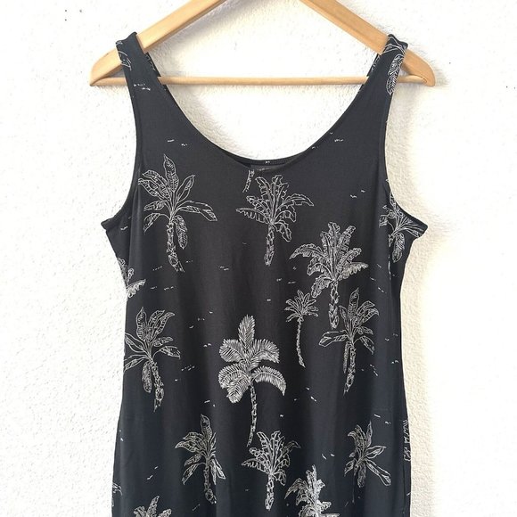 J Jill Black Sleeveless Palm Tree Tropical Jersey Midi Dress Size Small Petite - Picture 3 of 8